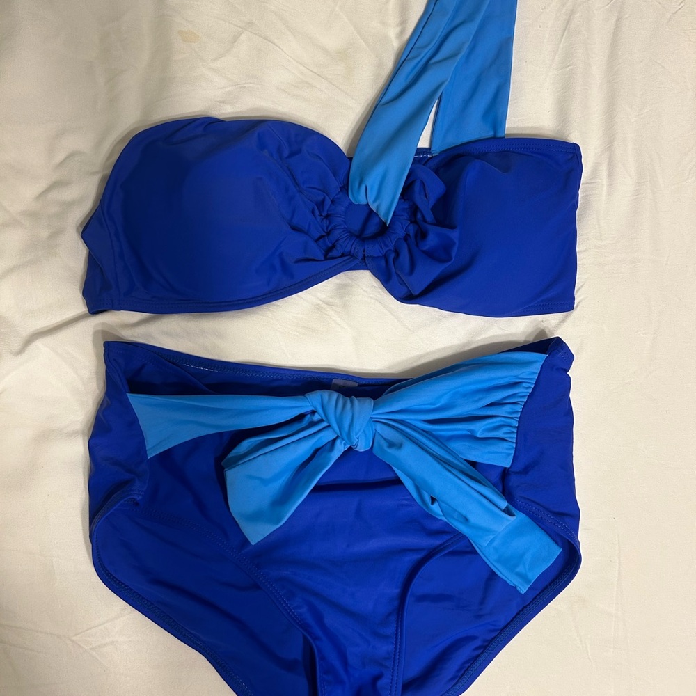 Blue Two-Piece Swimsuit with Bow Detail
